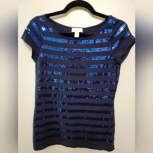 Ann Taylor Loft Navy Blue sequin T-shirt (never worn)